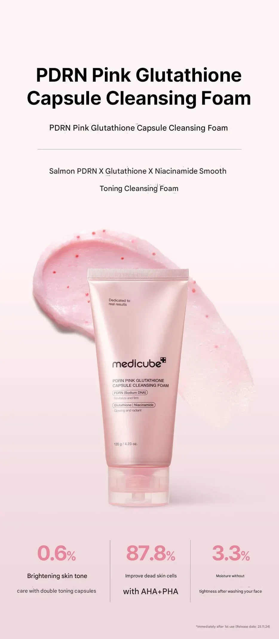 Medicube - PDRN Pink Glutathione Capsule Cleansing Foam 120ml Koreabe Medicube - PDRN Pink Glutathione Capsule Cleansing Foam 120ml Koreabe