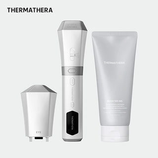 THERMATHERA skincare product set on a light gray background
